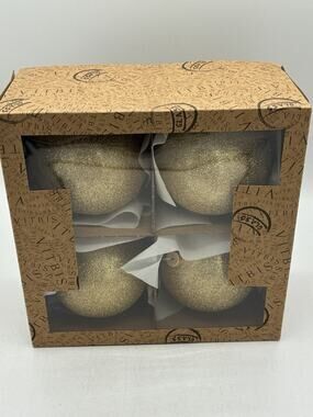 Vitbis Poland Glass Christmas Ornaments Set/4 Gold Glitter Balls